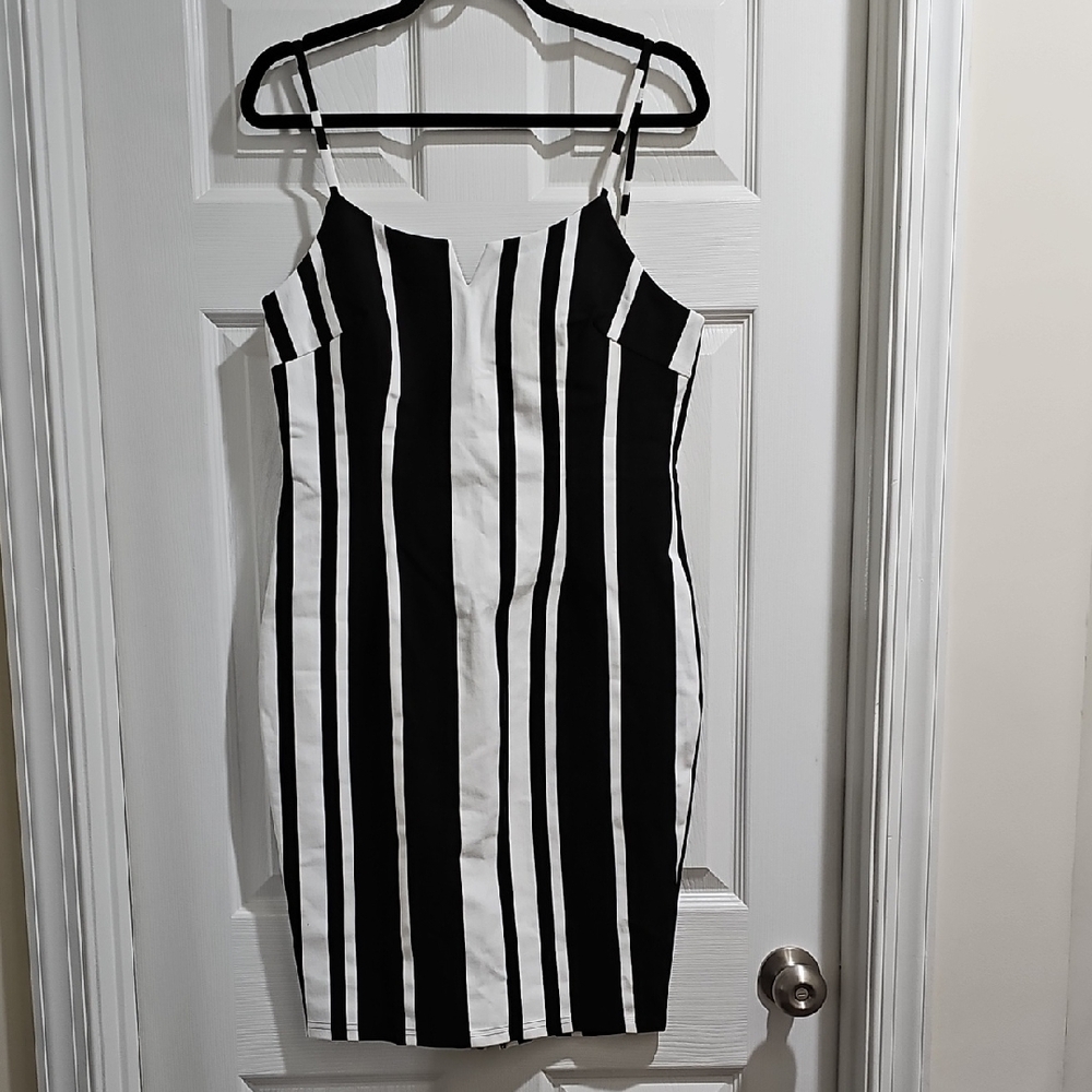 Fashion Nova Black and White Spaghetti Strap Mini Dress